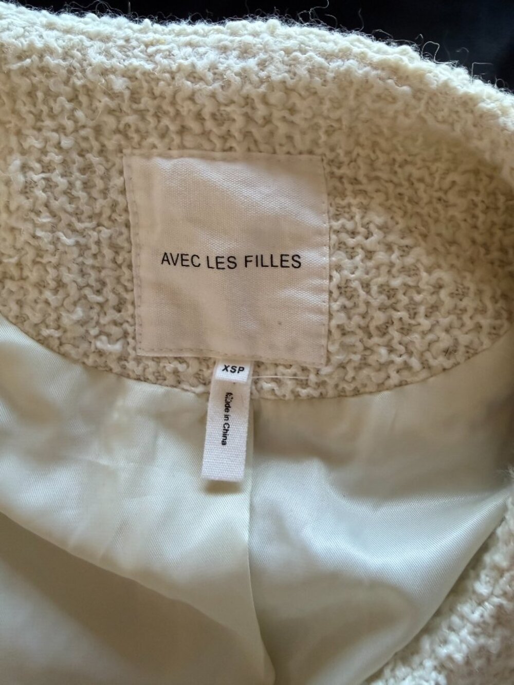 Avec Les Filles Bow Tweed Lady Cropped Jacket in Off White w/ Black Bows XS - Picture 7 of 9